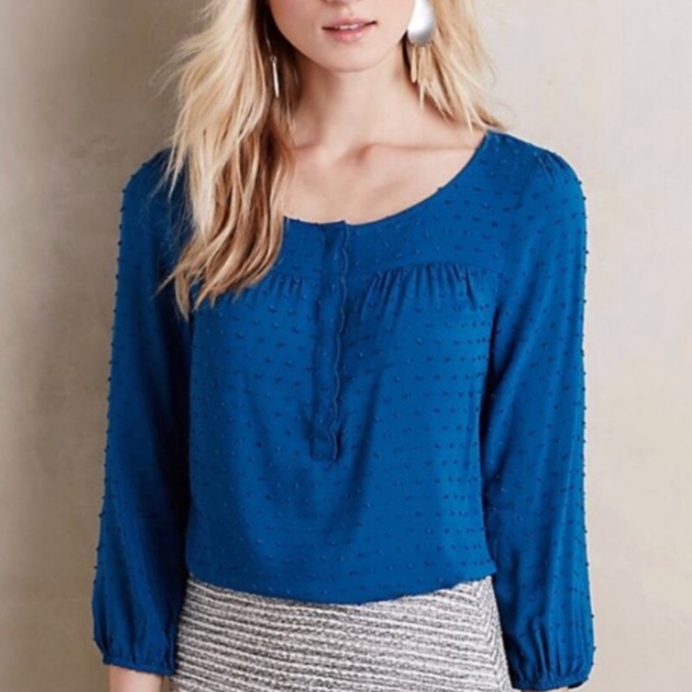 Anthropologie Maeve Scallop Edge Henley Top